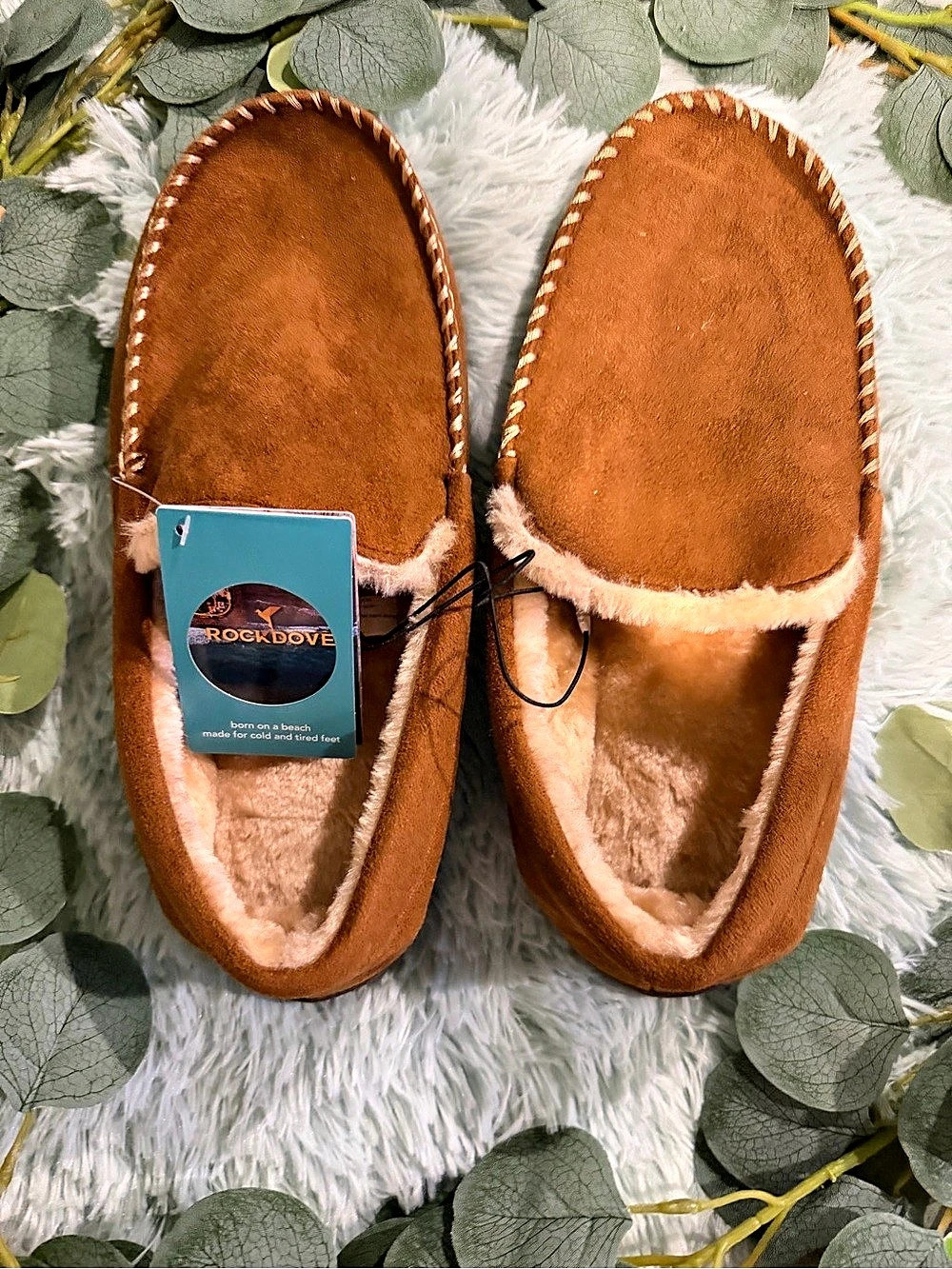 ROCKDOVE Men's Hearthfire Memory Foam Moc Slipper Brown NWT